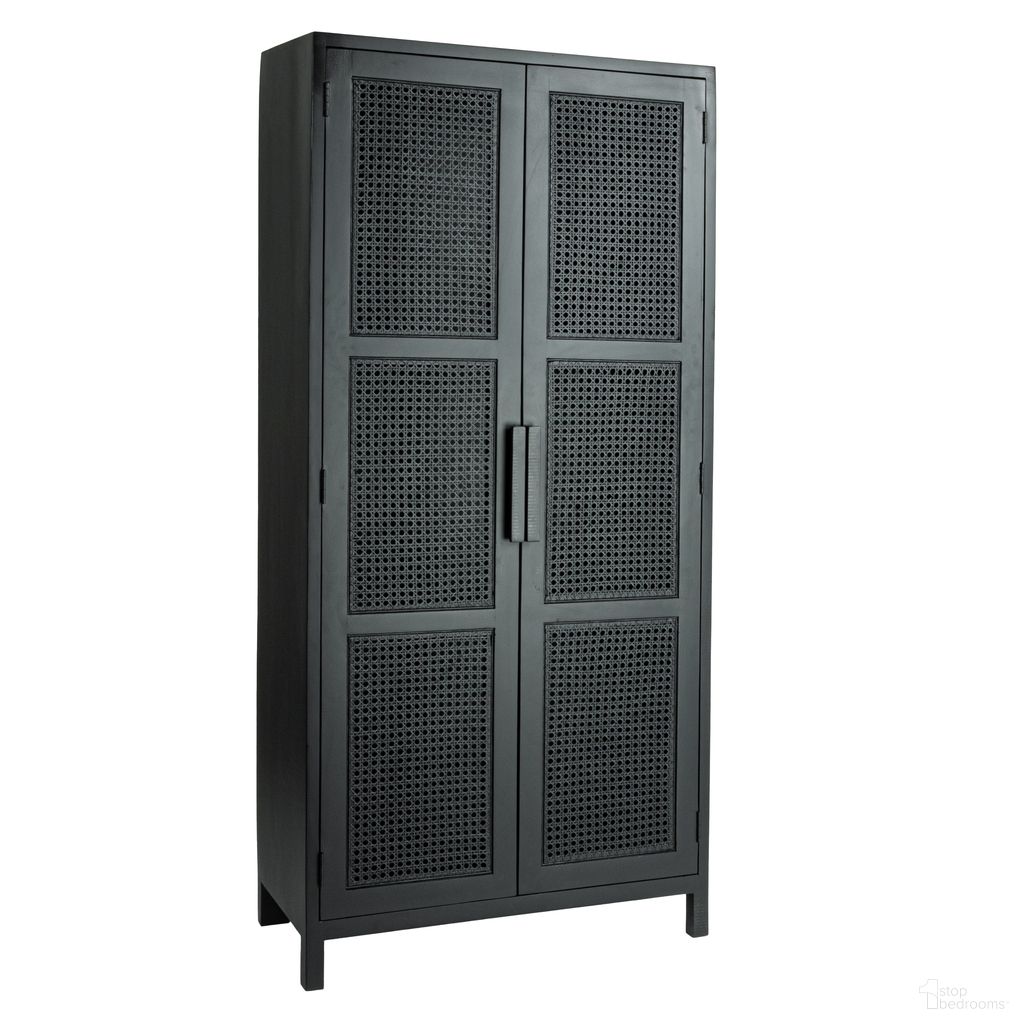 The appearance of Rowan Mango Wood and Cane 2-Door Curio Cabinet In Black designed by Rowena Interiors in the traditional interior design. This black piece of furniture  was selected by 1StopBedrooms from Rowan Collection to add a touch of cosiness and style into your home. Sku: EC1816. Material: Mango Wood.