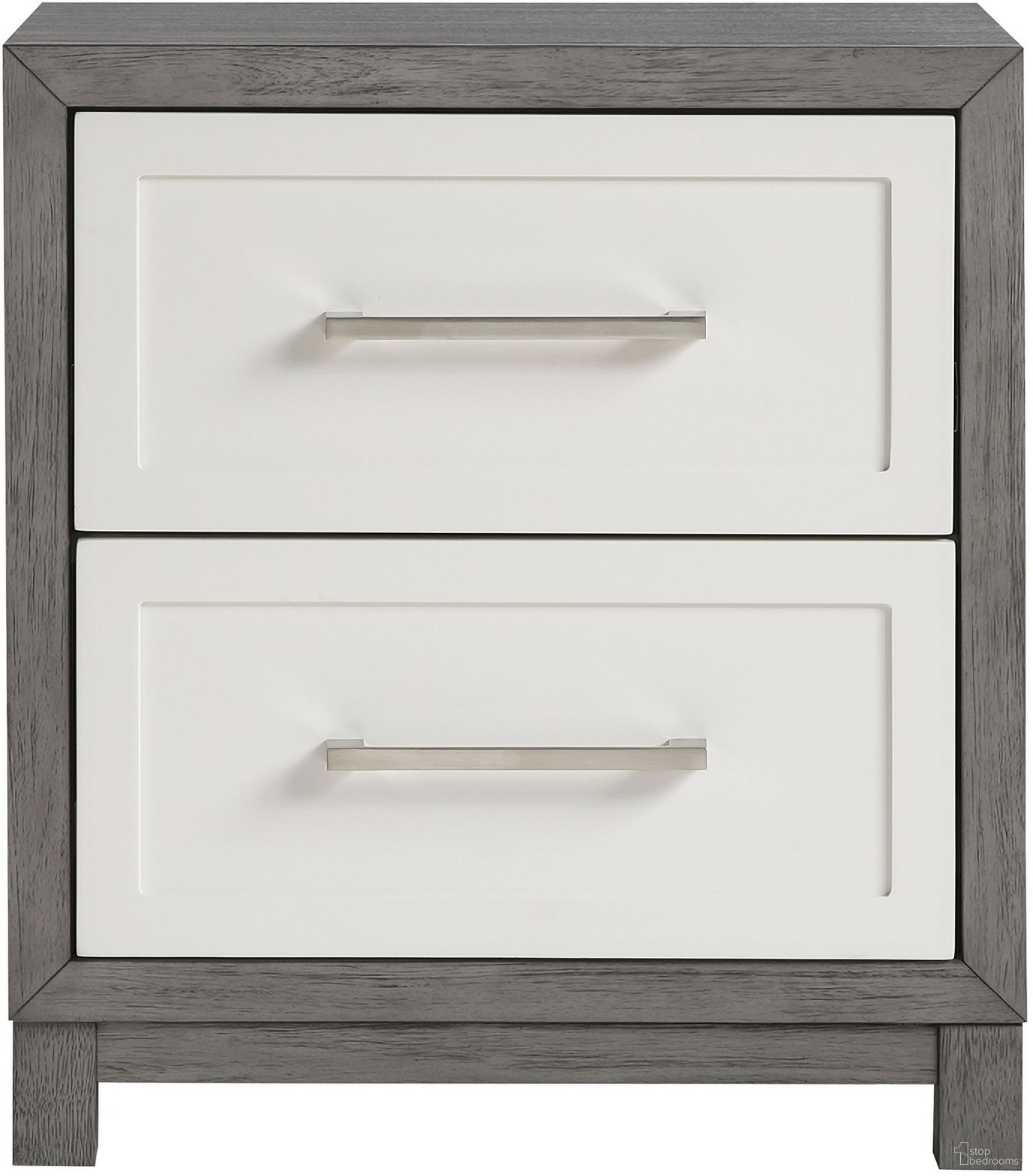 The appearance of Rowan Nightstand In Gray and Ivory designed by Homelegance in the modern / contemporary interior design. This gray and ivory piece of furniture was selected by 1StopBedrooms from Rowan Collection to add a touch of cosiness and style into your home. Sku: 1366-4. Material: Veneer.