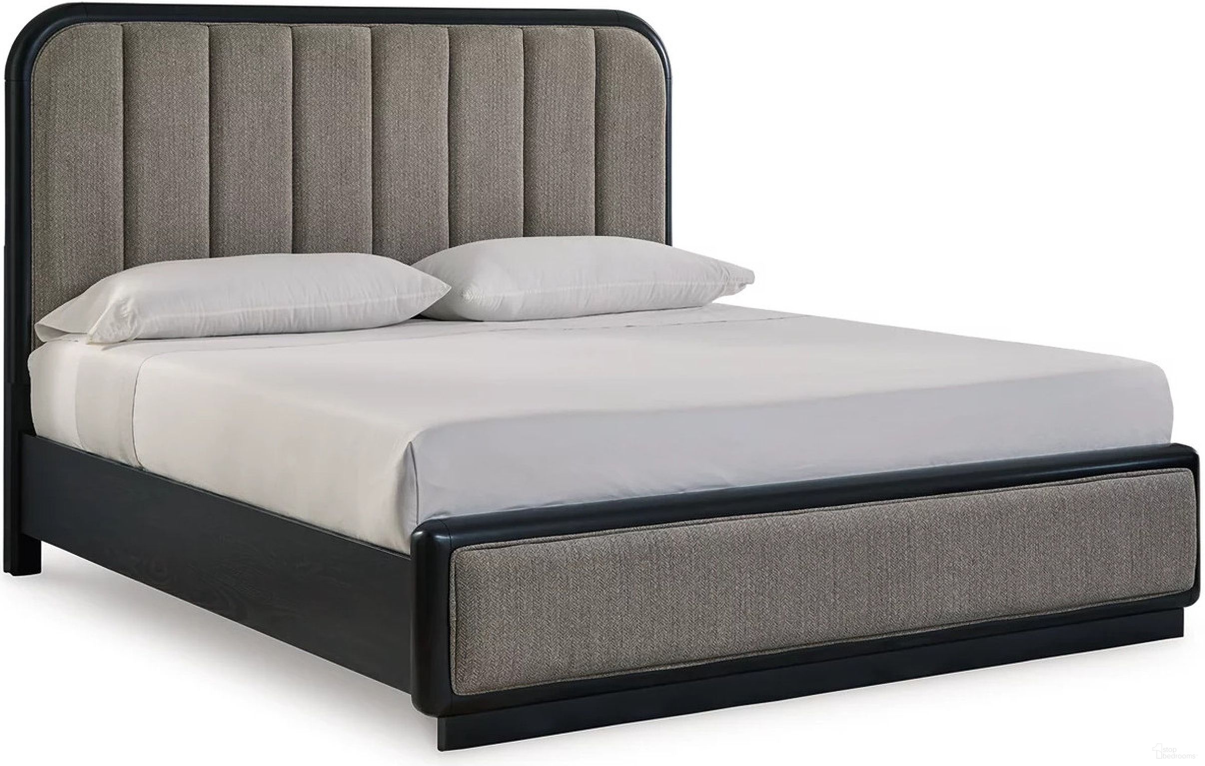 The appearance of Rowanbeck Queen Upholstered Panel Bed In Black and Gray designed by Signature Design by Ashley in the modern / contemporary interior design. This gray and black piece of furniture was selected by 1StopBedrooms from Rowanbeck Collection to add a touch of cosiness and style into your home. Sku: B821-54;B821-57. Bed Type: Panel Bed. Material: Fabric. Bed Size: Queen.