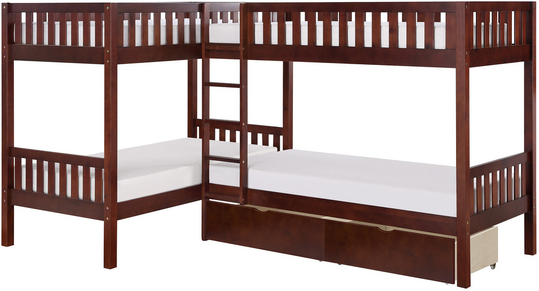 Rowe Corner Bunk Bed with Storage Boxes In Cherry by Homelegance