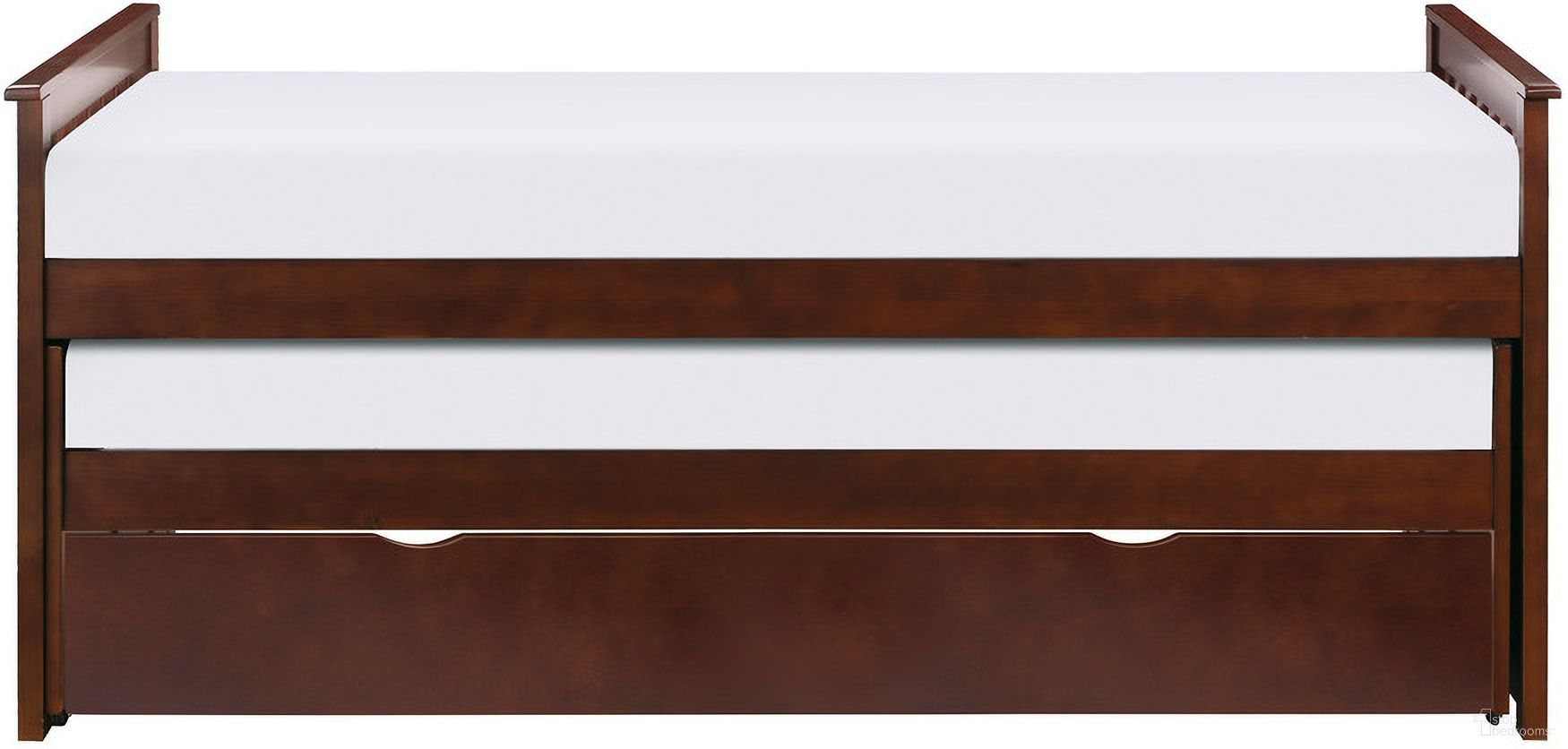 The appearance of Rowe Twin/Twin Bed with Twin Trundle In Cherry designed by Homelegance in the transitional interior design. This cherry piece of furniture was selected by 1StopBedrooms from Rowe Collection to add a touch of cosiness and style into your home. Sku: B2013RTDC-1;B2013RTDC-2;B2013RTDC-SL;B2013DC-R. Bed Type: Daybed. Material: Wood. Bed Size: Twin Over Twin.