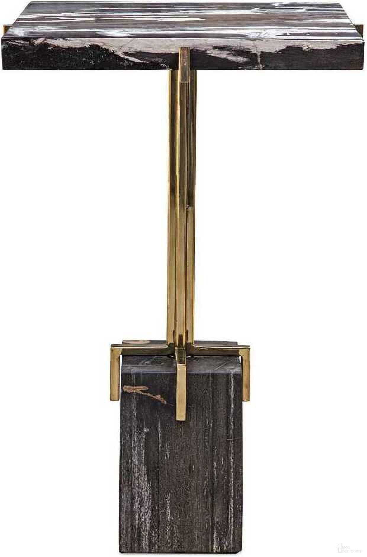 Rowman Petrified Wood Accent Table In Gold and Brass