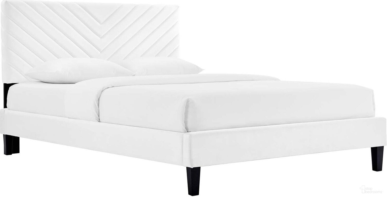 Roxanne Performance Velvet Queen Platform Bed In White MOD-6285-WHI