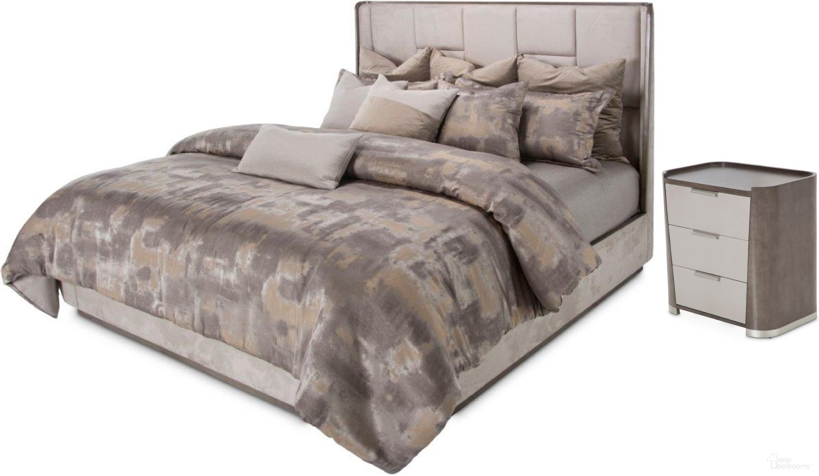 The appearance of Roxburry Slate Bedroom Set designed by Michael Amini in the transitional interior design. This slate piece of furniture was selected by 1StopBedrooms from Roxburry Collection to add a touch of cosiness and style into your home. Sku: N9006011-220;N9006040-220;N9006131-220;9000238-00. Bed Type: Panel Bed. Material: Polyester. Bed Size: Queen.