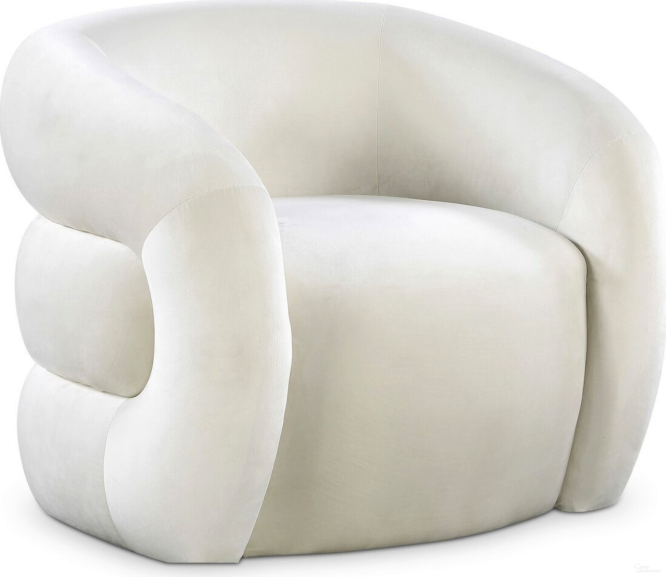 The appearance of Roxbury Velvet Accent Chair In Cream designed by Meridian in the modern / contemporary interior design. This cream velvet piece of furniture was selected by 1StopBedrooms from Roxbury Collection to add a touch of cosiness and style into your home. Sku: 525Cream. Material: Velvet.