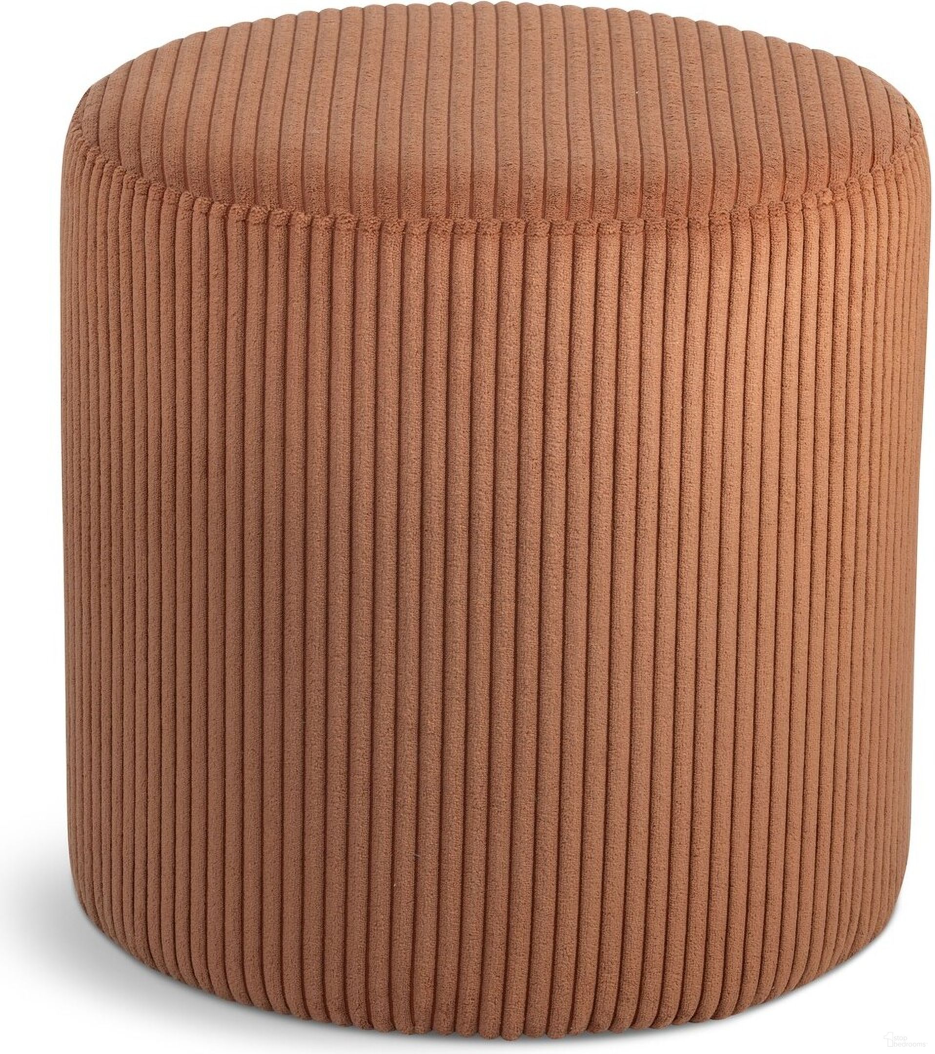 Roy Microsuede Fabric Round Ottoman In Cognac