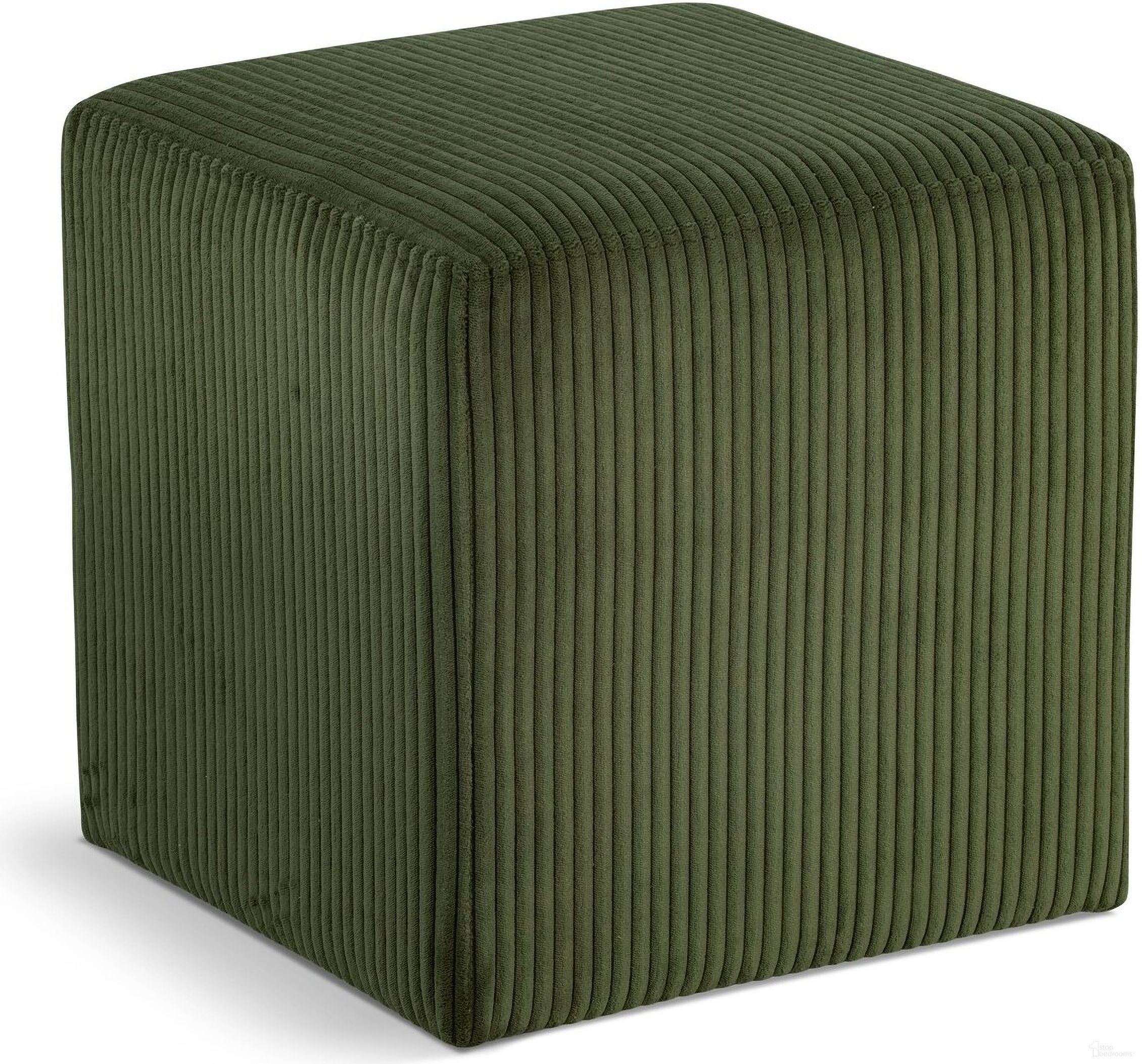 The appearance of Roy Microsuede Fabric Square Ottoman In Green designed by Meridian in the modern / contemporary interior design. This green piece of furniture  was selected by 1StopBedrooms from Roy Collection to add a touch of cosiness and style into your home. Sku: 446Green. Material: Plywood.
