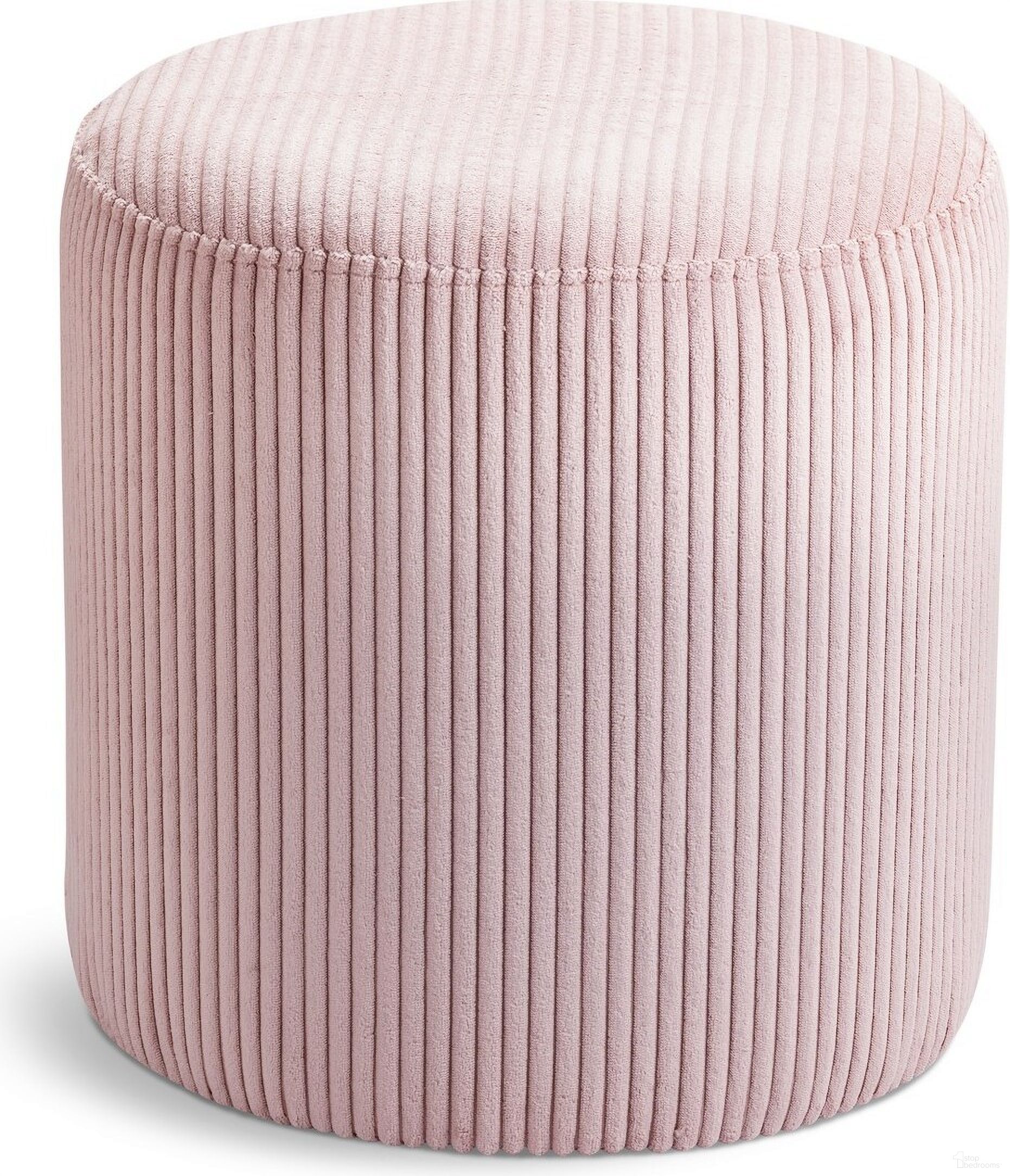 Roy Microsuede Fabric Round Ottoman In Pink