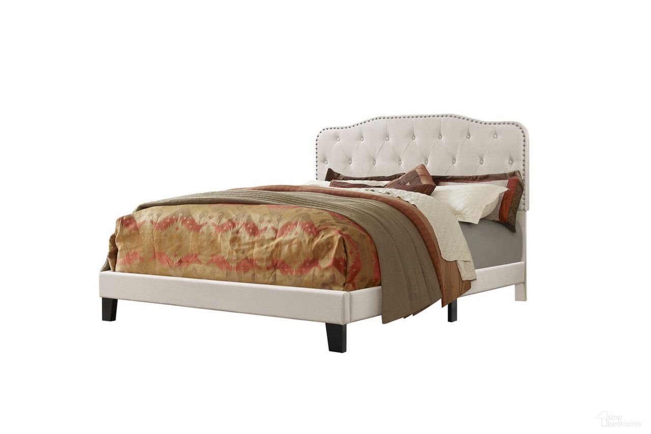 Roy Queen Panel Bed In Fog Beige Linen Upholstery