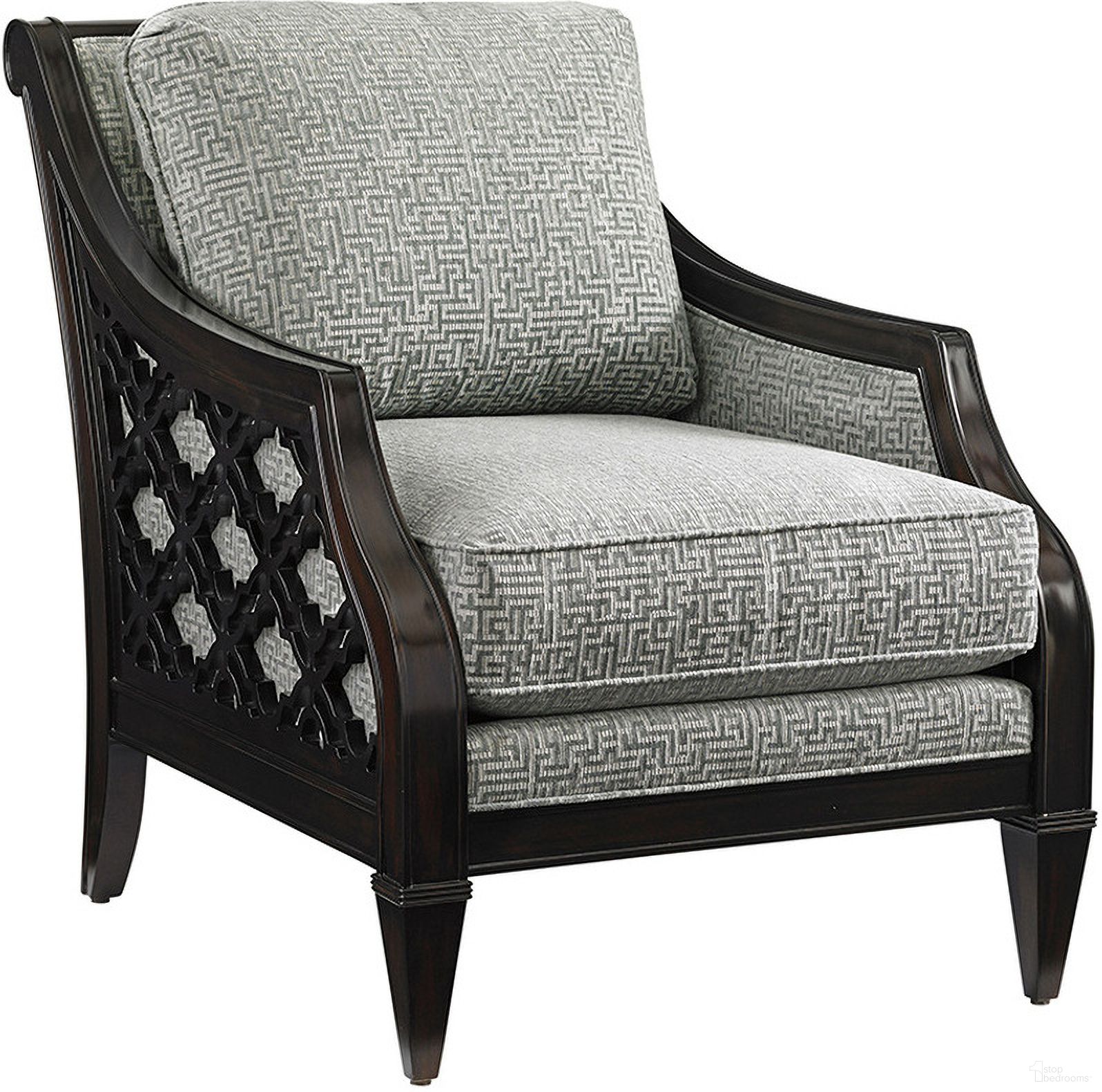 The appearance of Royal Kahala Bay Club Chair designed by Tommy Bahama in the coastal interior design. This blue/aqua piece of furniture was selected by 1StopBedrooms from Royal Kahala Collection to add a touch of cosiness and style into your home. Sku: 1514-11-40. Material: Wood.