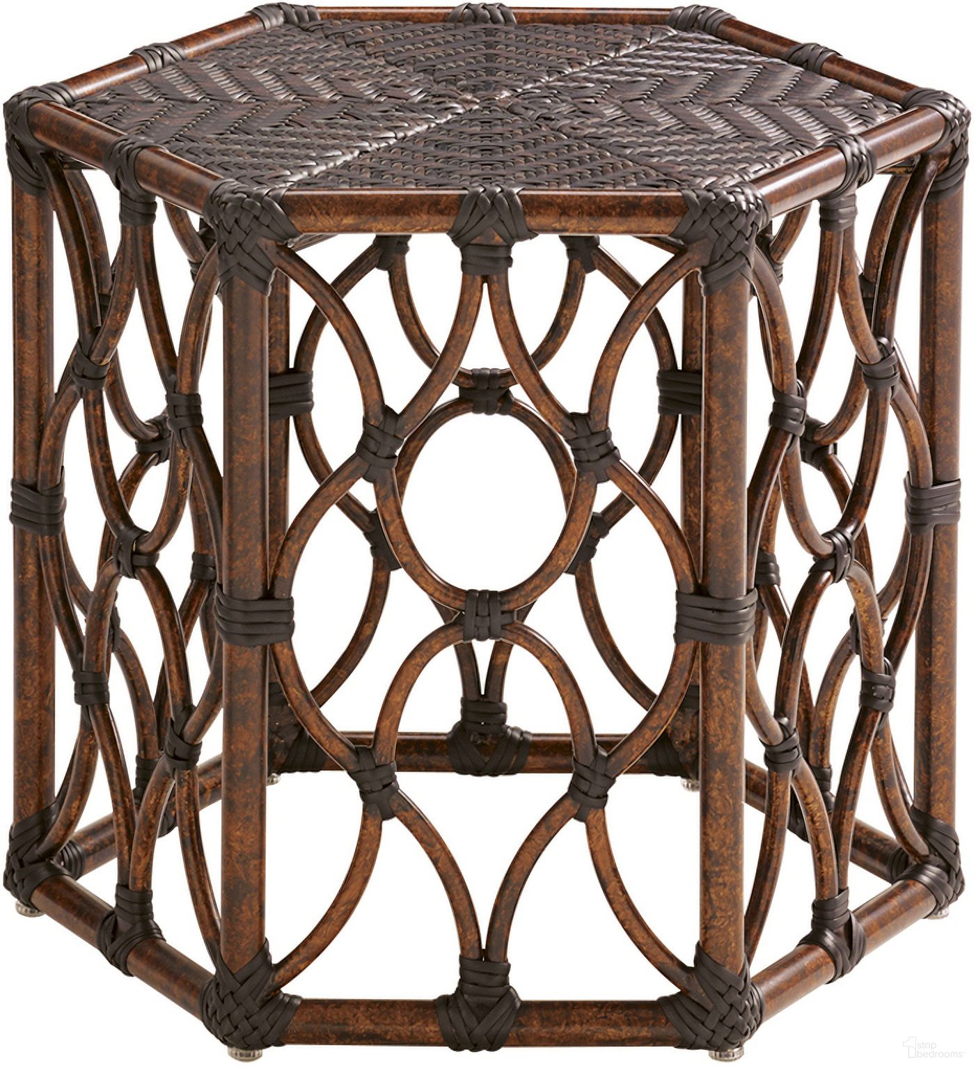 The appearance of Royal Kahala Black Sands Bunching Cocktail Table In Dark Brown designed by Tommy Bahama in the traditional interior design. This dark brown piece of furniture was selected by 1StopBedrooms from Royal Kahala Black Sands Collection to add a touch of cosiness and style into your home. Sku: 3235-947. Material: Wicker. Table Top Shape: Hexagonal.