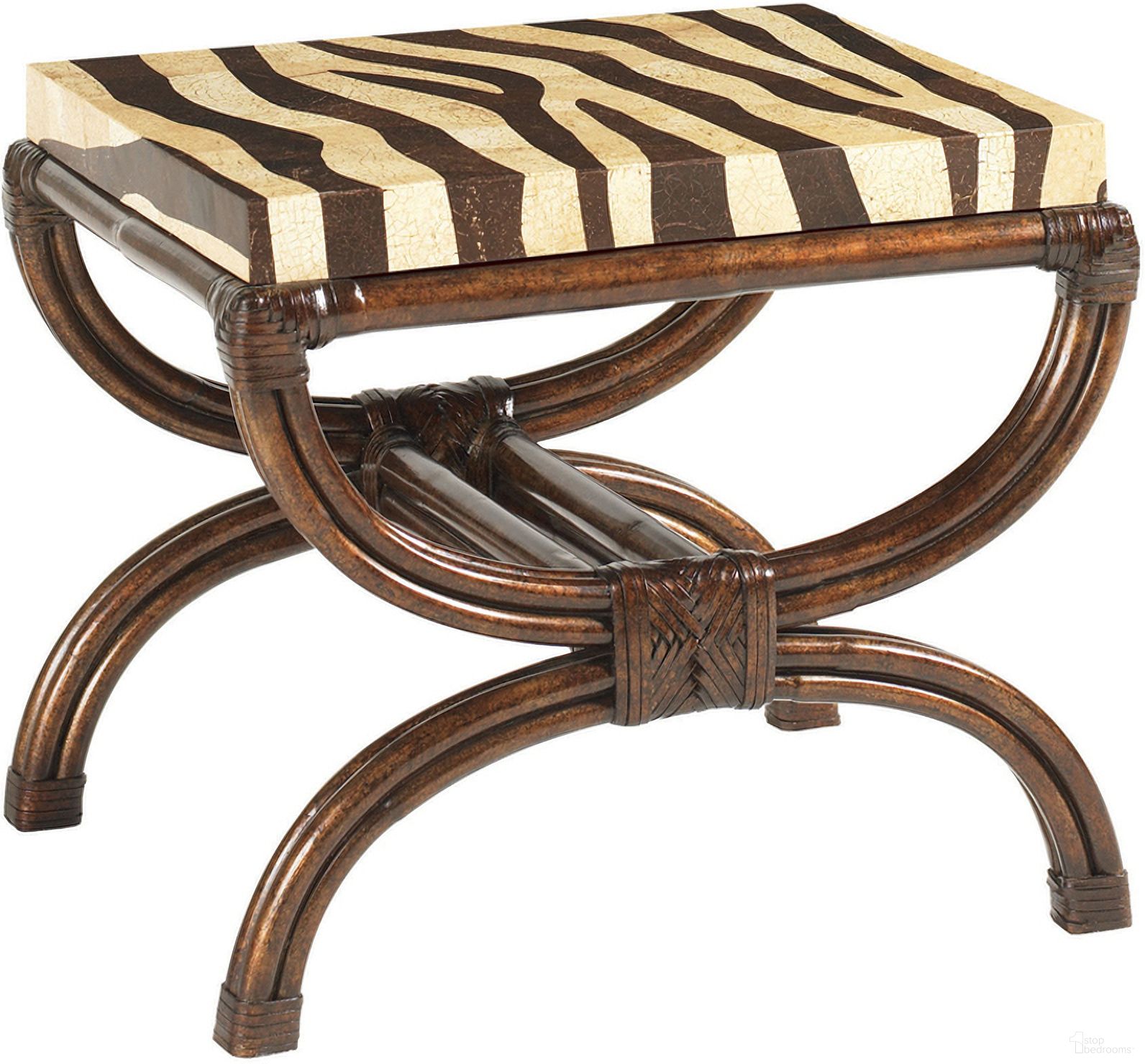 The appearance of Royal Kahala Striped Delight Accent Table In Tortoise Shell designed by Tommy Bahama in the traditional interior design. This tortoise shell piece of furniture  was selected by 1StopBedrooms from Royal Kahala Collection to add a touch of cosiness and style into your home. Sku: 538-958. Material: Wood.
