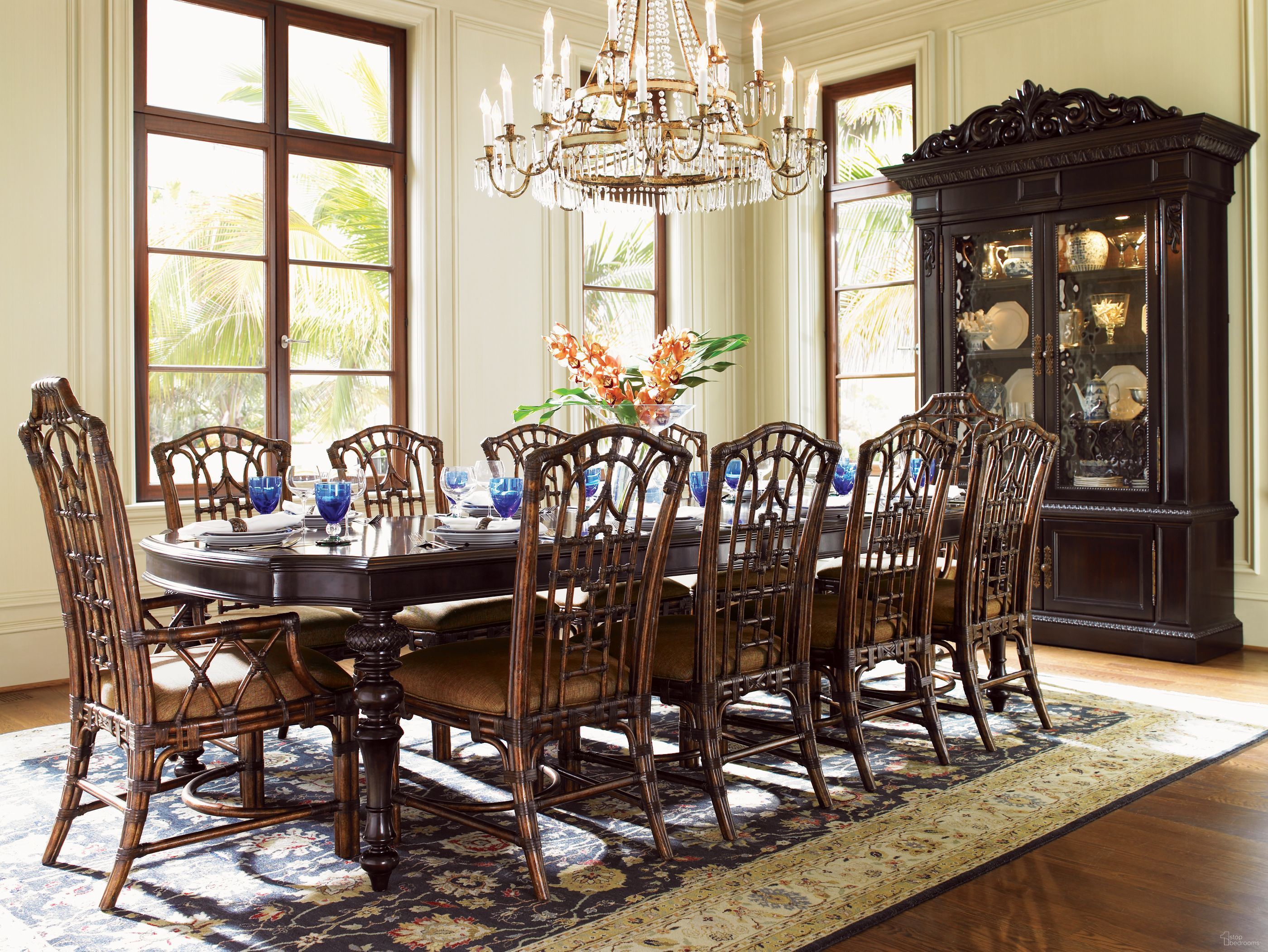 The appearance of Royal Kahala Islands Edge Rectangular Extendable Dining Room Set designed by Tommy Bahama in the traditional interior design. This kona piece of furniture was selected by 1StopBedrooms from Royal Kahala Collection to add a touch of cosiness and style into your home. Sku: 537-877;01-0537-882-01. Table Base Style: Legs. Material: Wood. Table Top Shape: Rectangular. Size: 47" x 80".