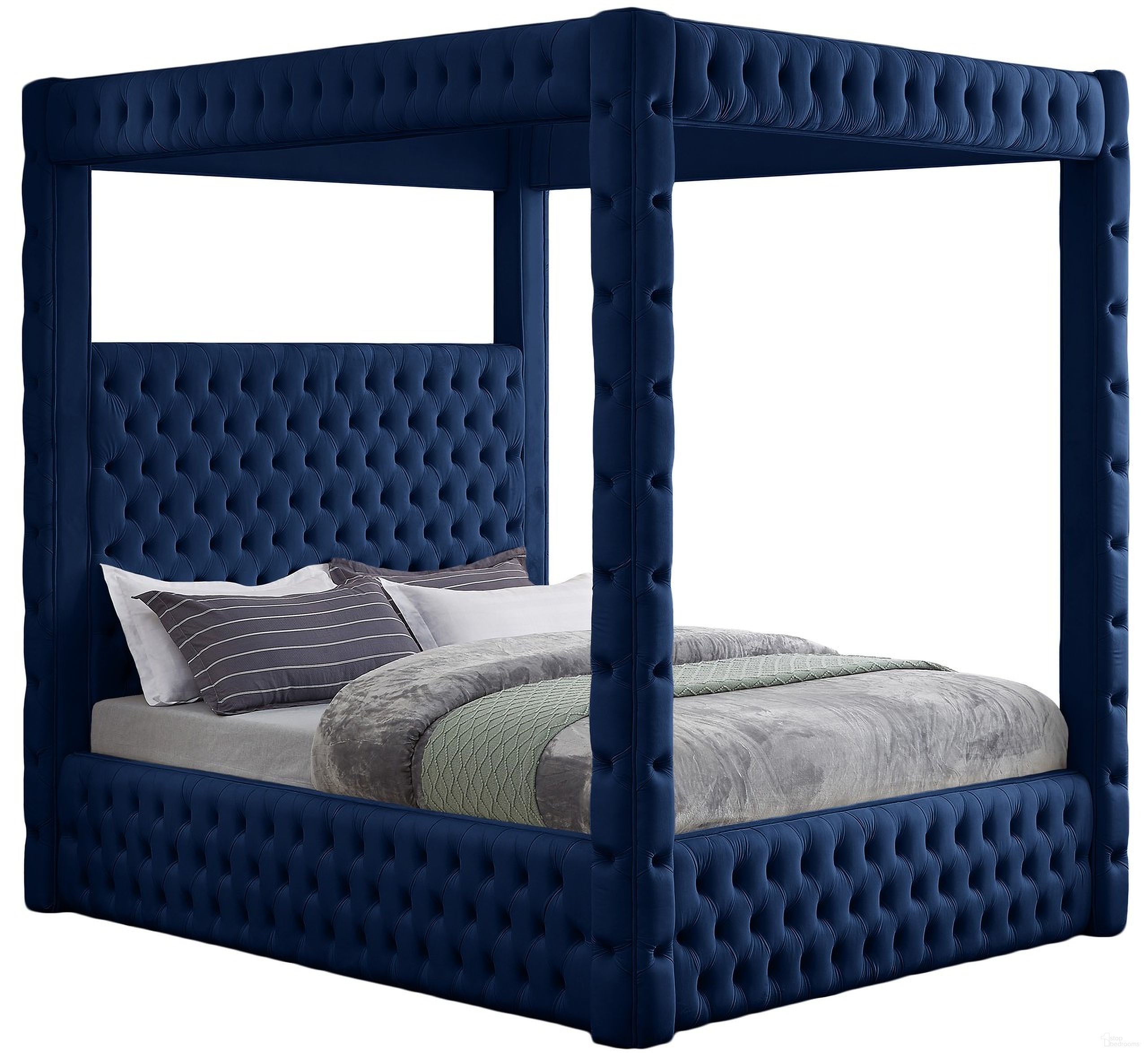 Royal Velvet King Bed In Navy