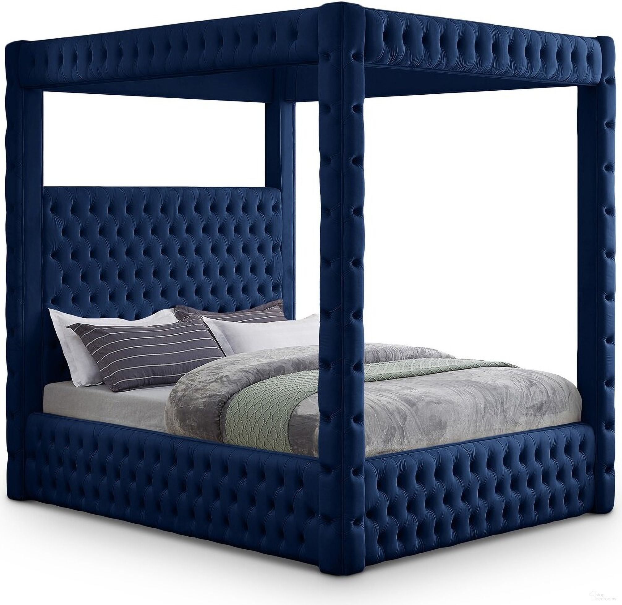 Royal Velvet Queen Bed In Navy