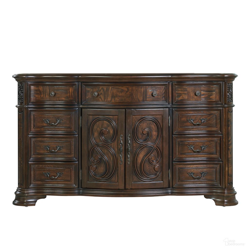 The appearance of Royale Dresser In Brown designed by Steve Silver in the modern / contemporary interior design. This brown piece of furniture  was selected by 1StopBedrooms from Royale Collection to add a touch of cosiness and style into your home. Sku: RY900DRT. Material: MDF.