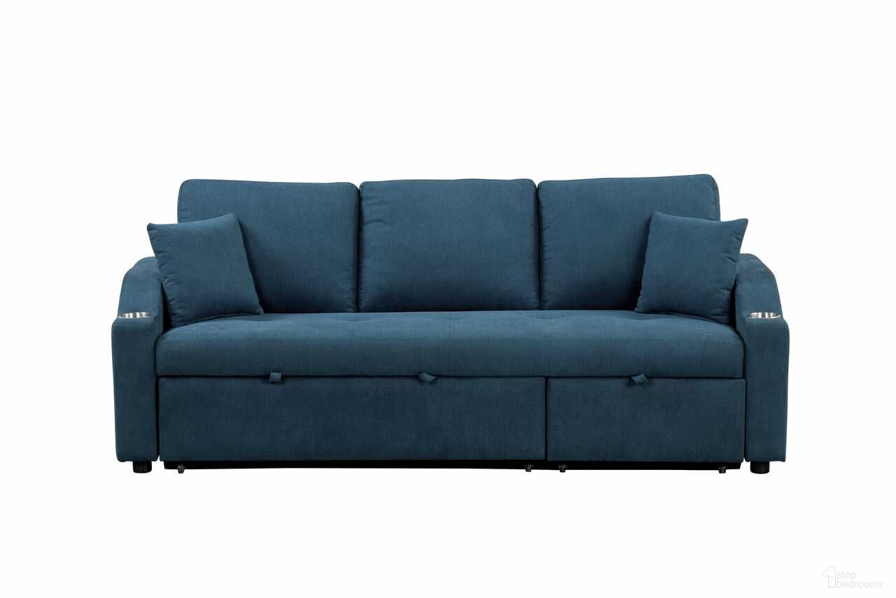 The appearance of Royden Sleeper Sofa with Cupholder In Blue designed by Furniture of America in the modern / contemporary interior design. This blue piece of furniture was selected by 1StopBedrooms from Royden Collection to add a touch of cosiness and style into your home. Sku: FM6963BL-1;FM6963BL-2. Material: Fabric.