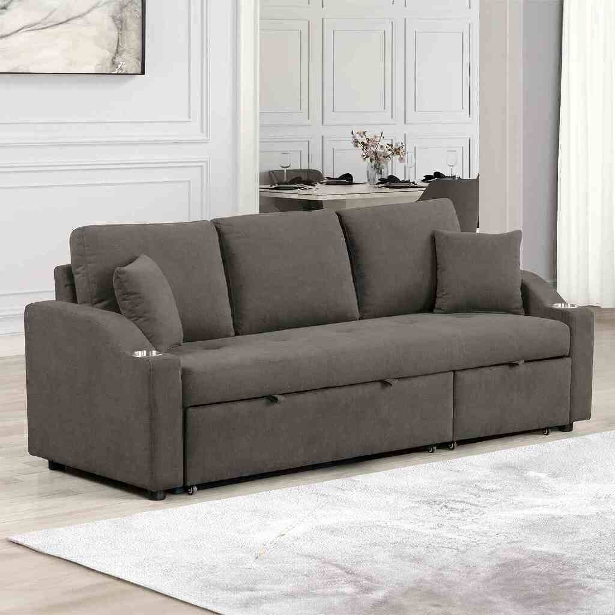 The appearance of Royden Sleeper Sofa with Cupholder In Gray designed by Furniture of America in the modern / contemporary interior design. This gray piece of furniture  was selected by 1StopBedrooms from Royden Collection to add a touch of cosiness and style into your home. Sku: FM6963GY-1;FM6963GY-2. Material: Fabric.