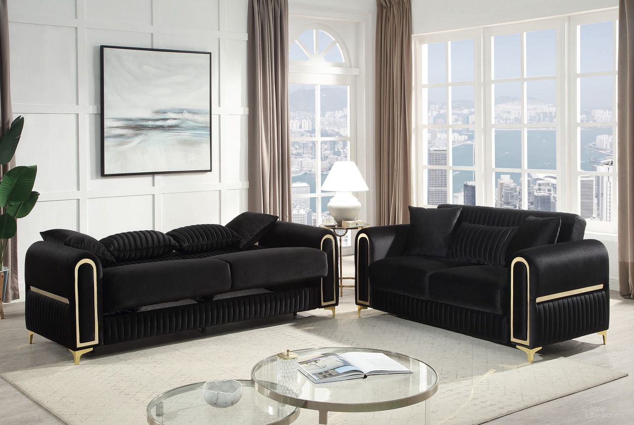 Ruby Living Room Set In Black And Gold