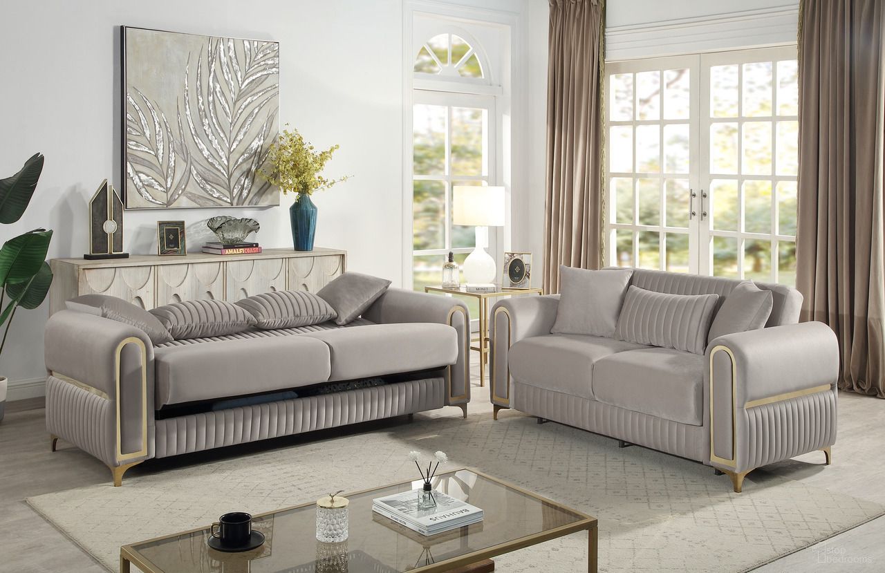 Ruby Living Room Set In Taupe And Gold