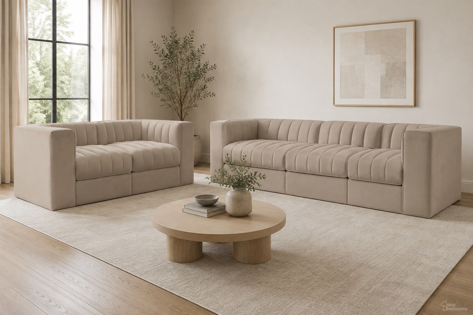 Rummi Upholstered Modular Living Room Set In Beige