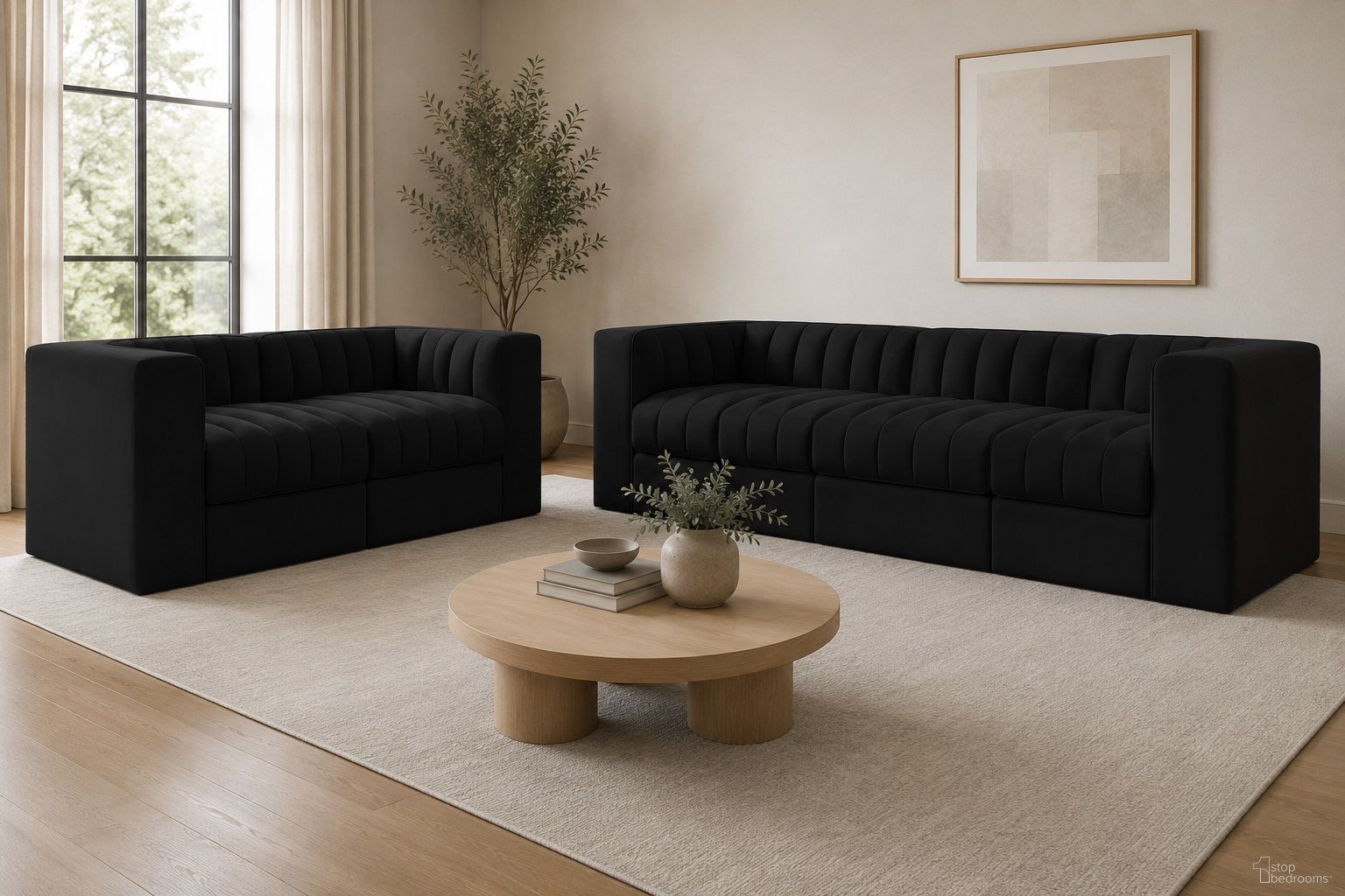 Rummi Upholstered Modular Living Room Set In Black