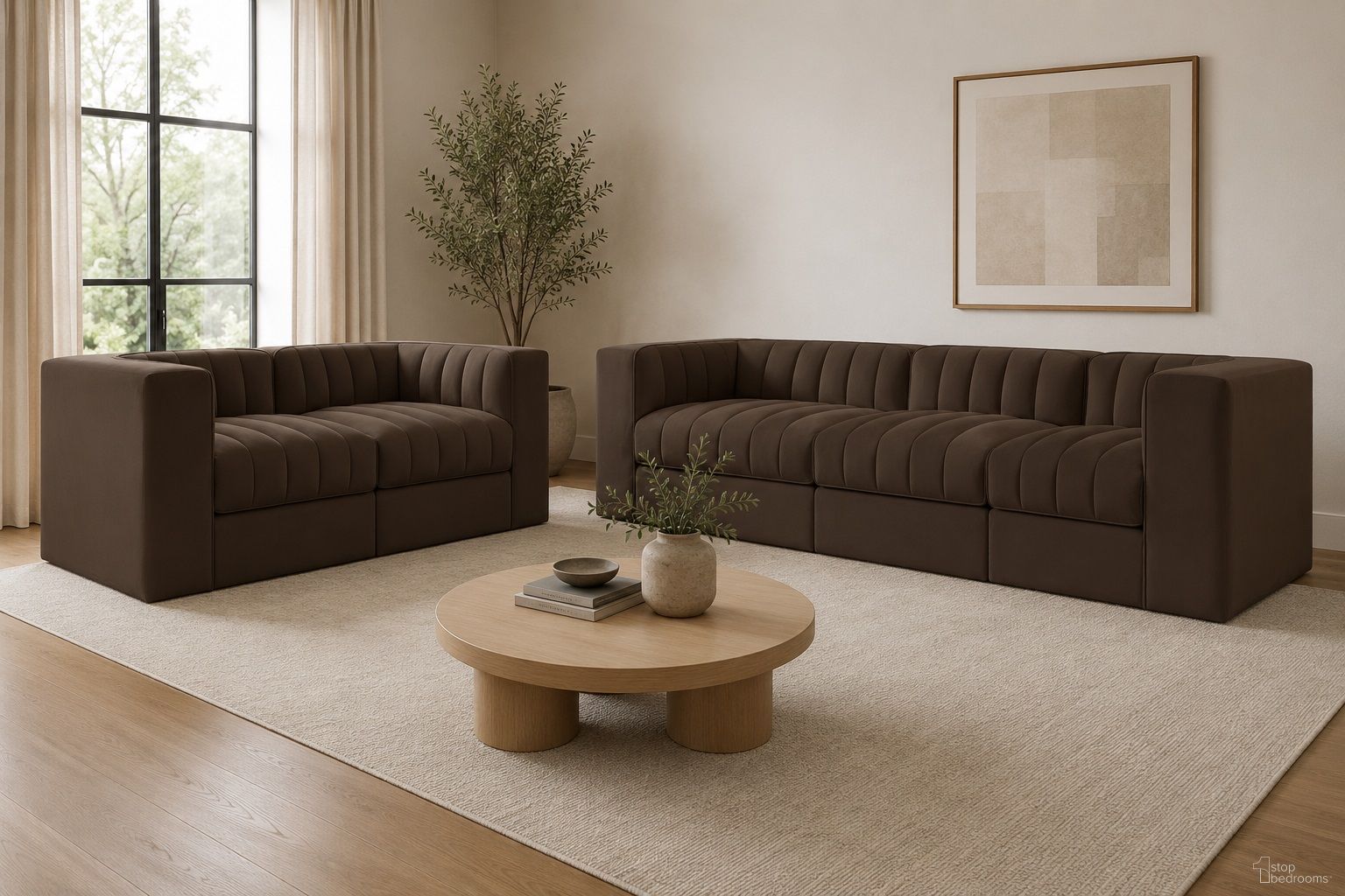 Rummi Upholstered Modular Living Room Set In Brown