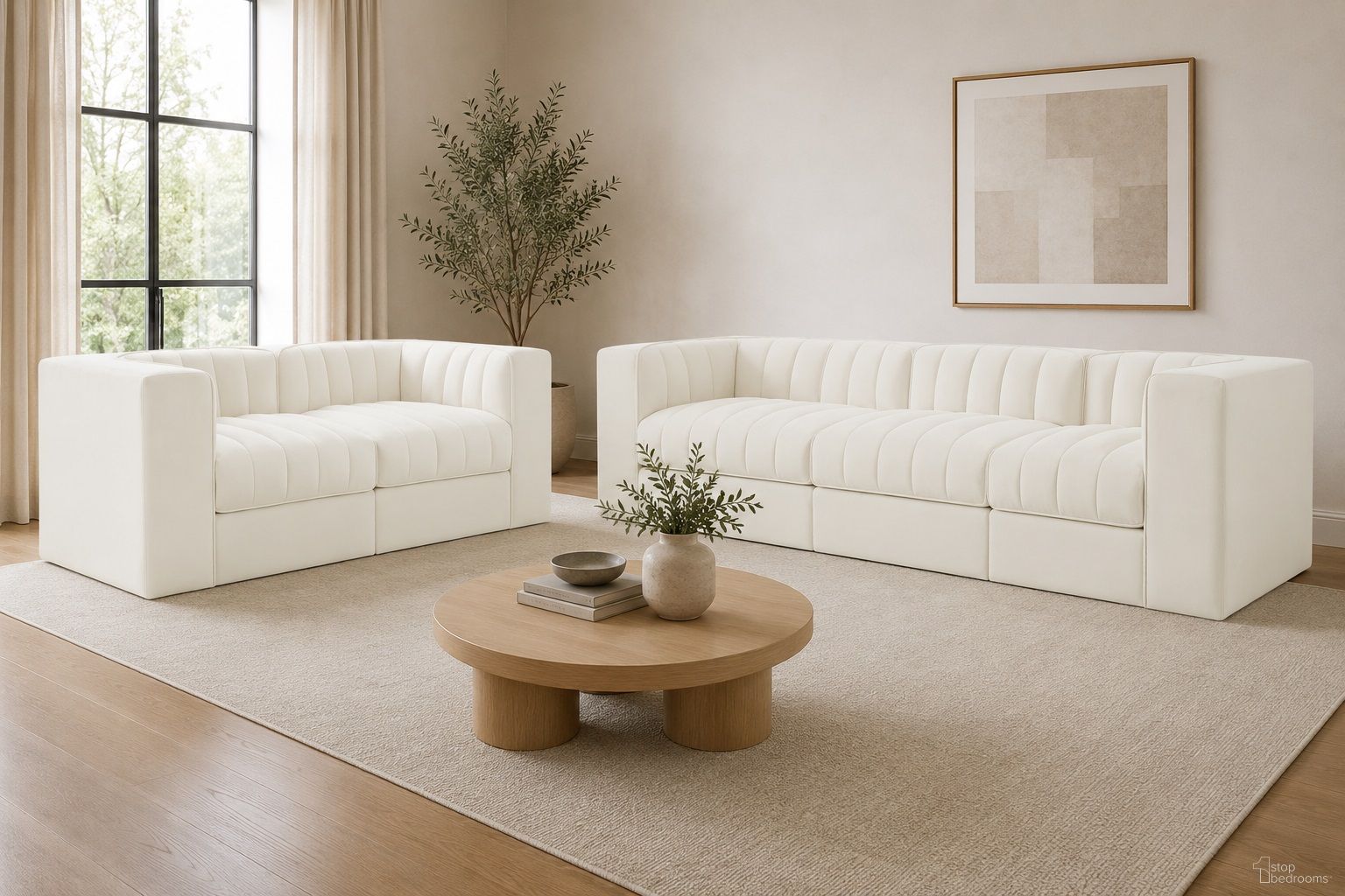 Rummi Upholstered Modular Living Room Set In Cream