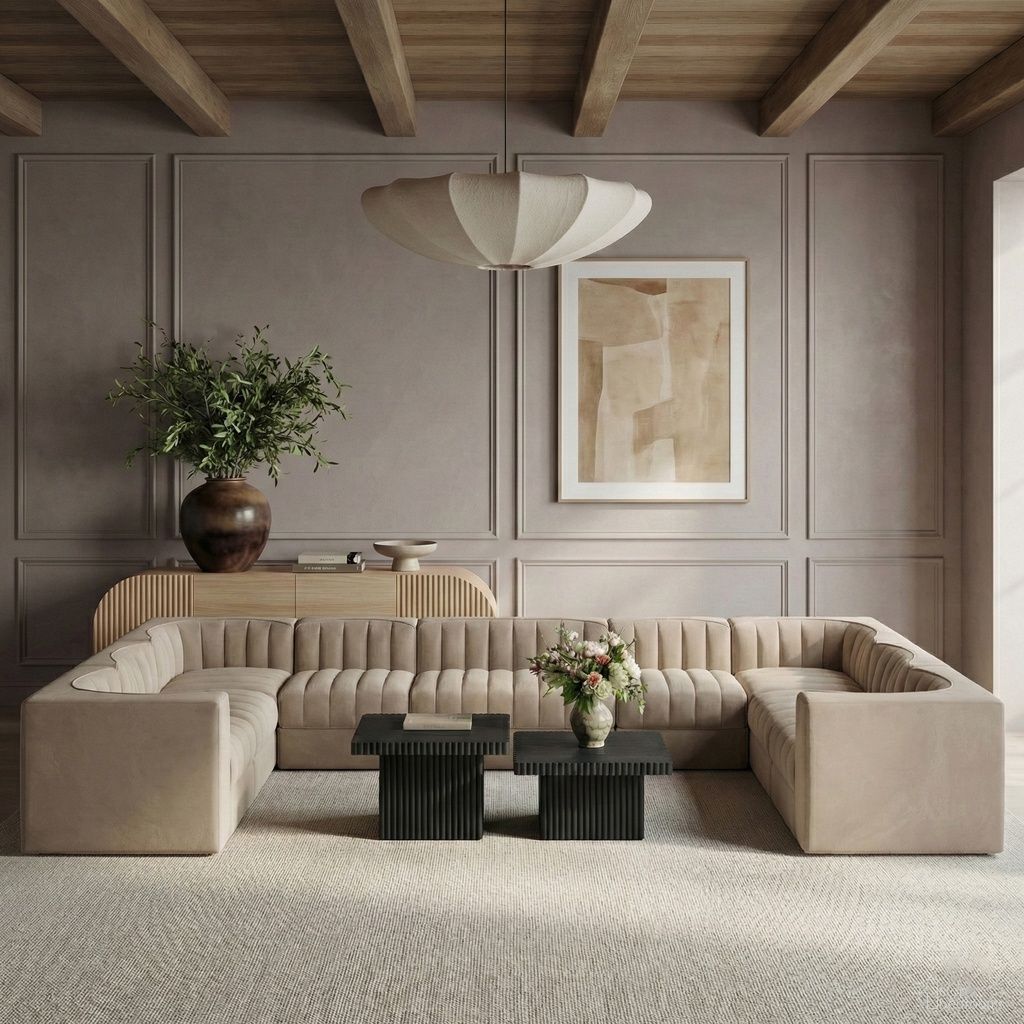 Rummi Velvet Performance Fabric Upholstered 10-Piece Modular Sectional In Beige