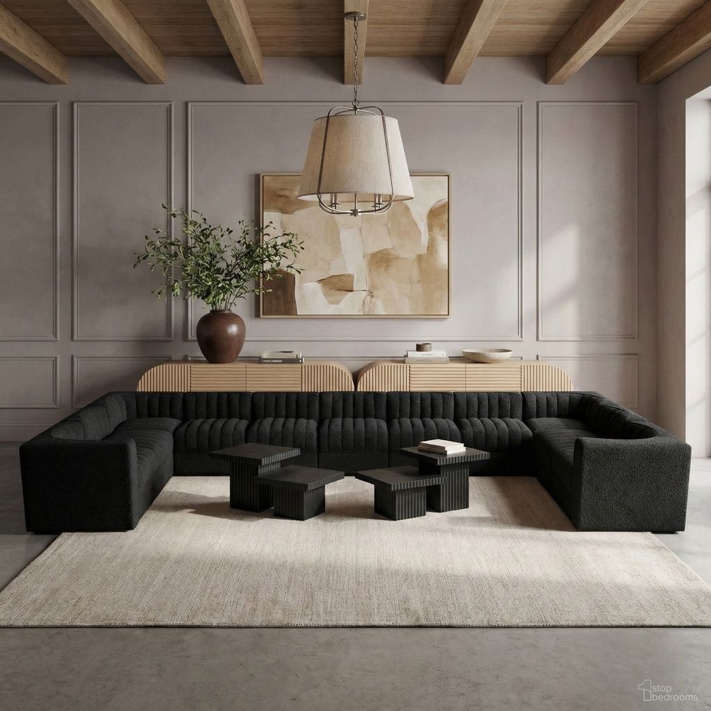 The appearance of Rummi Velvet Performance Fabric Upholstered 11-Piece Modular Sectional In Black designed by Meridian in the modern / contemporary interior design. This black piece of furniture was selected by 1StopBedrooms from Rummi Collection to add a touch of cosiness and style into your home. Sku: 660Black-Armless;660Black-Armless;660Black-Armless;660Black-Armless;660Black-Armless;660Black-Armless;660Black-Armless;660Black-Corner;660Black-Corner;660Black-Corner;660Black-Corner. Material: Foam.