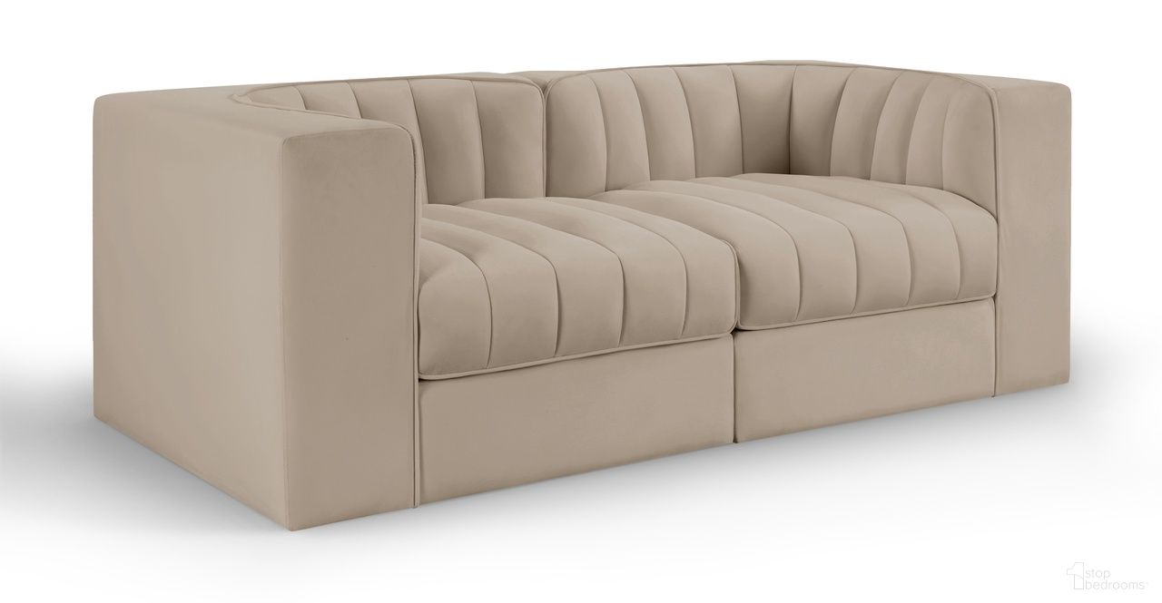Rummi Velvet Performance Fabric Upholstered 2-Piece Modular Loveseat In Beige