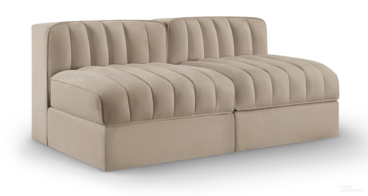 The appearance of Rummi Velvet Performance Fabric Upholstered 2-Piece Modular Loveseat In Beige designed by Meridian in the modern / contemporary interior design. This beige piece of furniture was selected by 1StopBedrooms from Rummi Collection to add a touch of cosiness and style into your home. Sku: 660Beige-Armless;660Beige-Armless. Material: Foam.