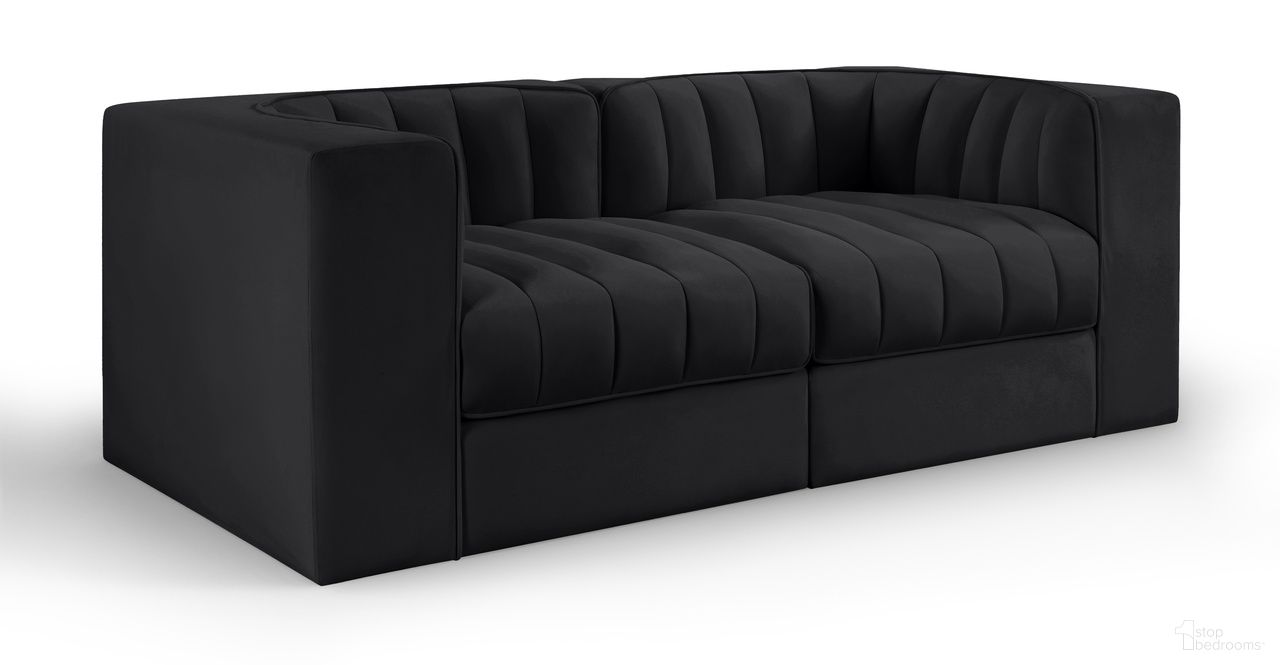 The appearance of Rummi Velvet Performance Fabric Upholstered 2-Piece Modular Loveseat In Black designed by Meridian in the modern / contemporary interior design. This black piece of furniture was selected by 1StopBedrooms from Rummi Collection to add a touch of cosiness and style into your home. Sku: 660Black-Corner;660Black-Corner. Material: Foam.