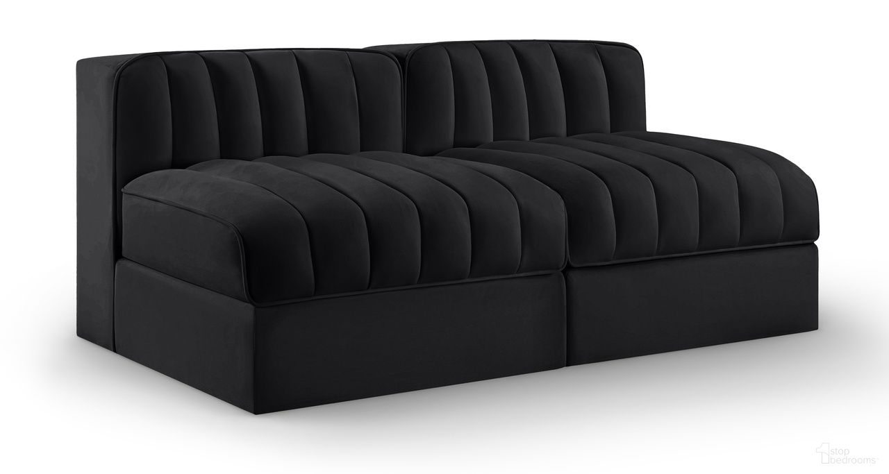 The appearance of Rummi Velvet Performance Fabric Upholstered 2-Piece Modular Loveseat In Black designed by Meridian in the modern / contemporary interior design. This black piece of furniture was selected by 1StopBedrooms from Rummi Collection to add a touch of cosiness and style into your home. Sku: 660Black-Armless;660Black-Armless. Material: Foam.