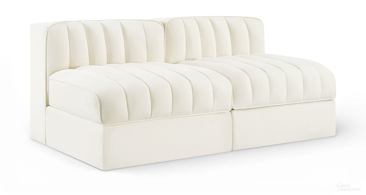 The appearance of Rummi Velvet Performance Fabric Upholstered 2-Piece Modular Loveseat In Cream designed by Meridian in the modern / contemporary interior design. This cream piece of furniture was selected by 1StopBedrooms from Rummi Collection to add a touch of cosiness and style into your home. Sku: 660Cream-Armless;660Cream-Armless. Material: Foam.