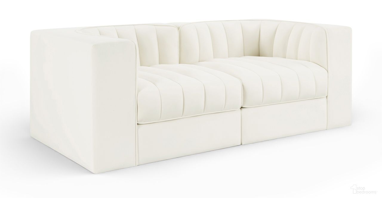 The appearance of Rummi Velvet Performance Fabric Upholstered 2-Piece Modular Loveseat In Cream designed by Meridian in the modern / contemporary interior design. This cream piece of furniture was selected by 1StopBedrooms from Rummi Collection to add a touch of cosiness and style into your home. Sku: 660Cream-Corner;660Cream-Corner. Material: Foam.
