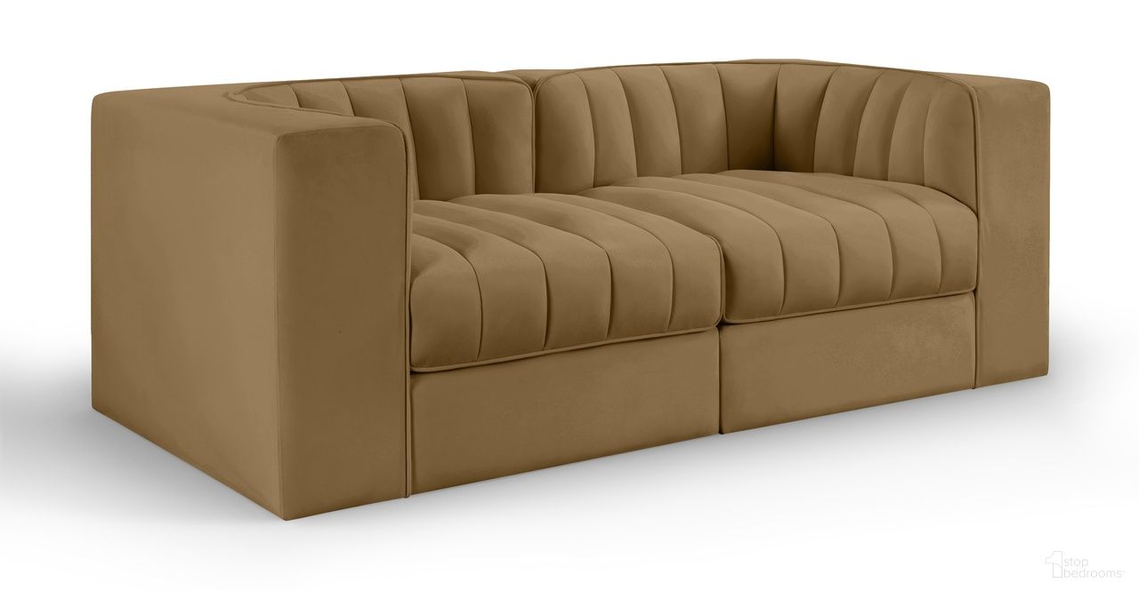 Rummi Velvet Performance Fabric Upholstered 2-Piece Modular Loveseat In Saddle