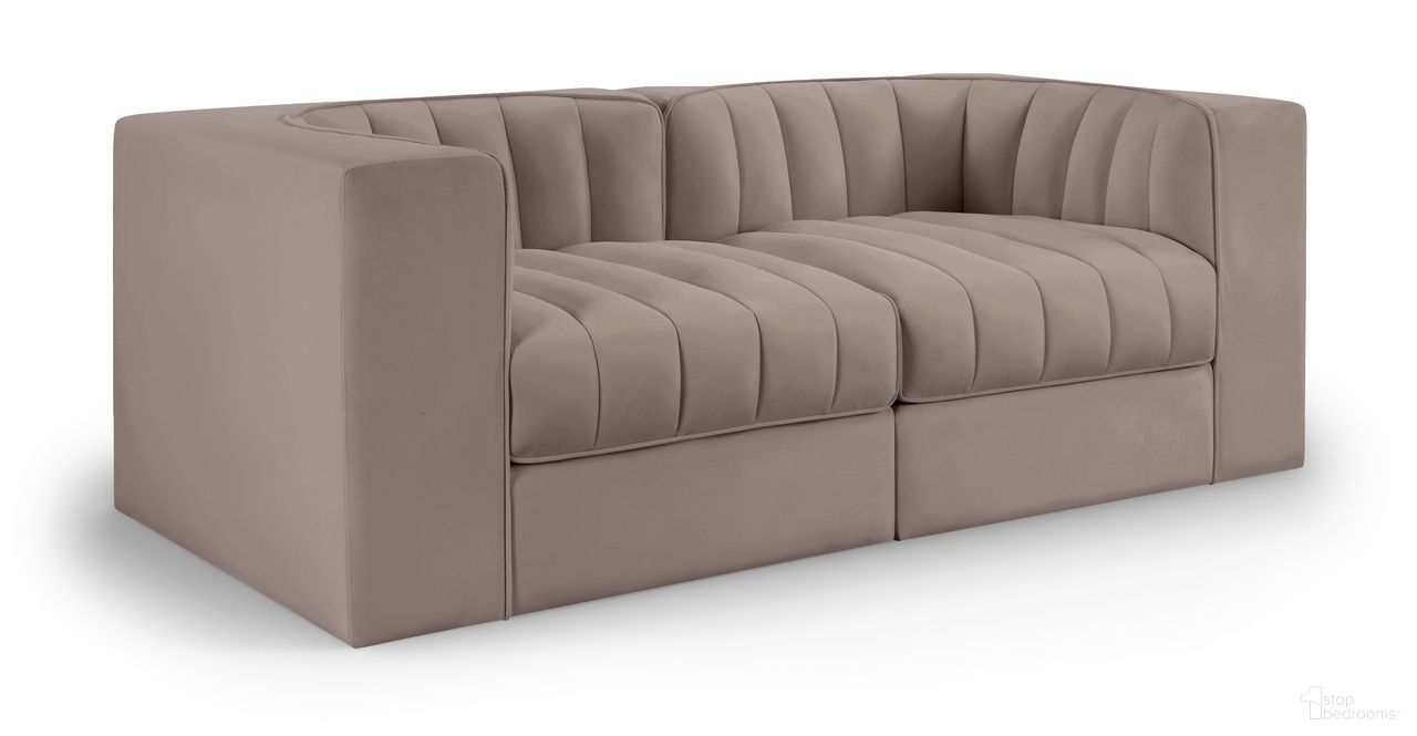 The appearance of Rummi Velvet Performance Fabric Upholstered 2-Piece Modular Loveseat In Taupe designed by Meridian in the modern / contemporary interior design. This taupe piece of furniture  was selected by 1StopBedrooms from Rummi Collection to add a touch of cosiness and style into your home. Sku: 660Taupe-Corner;660Taupe-Corner. Material: Foam.