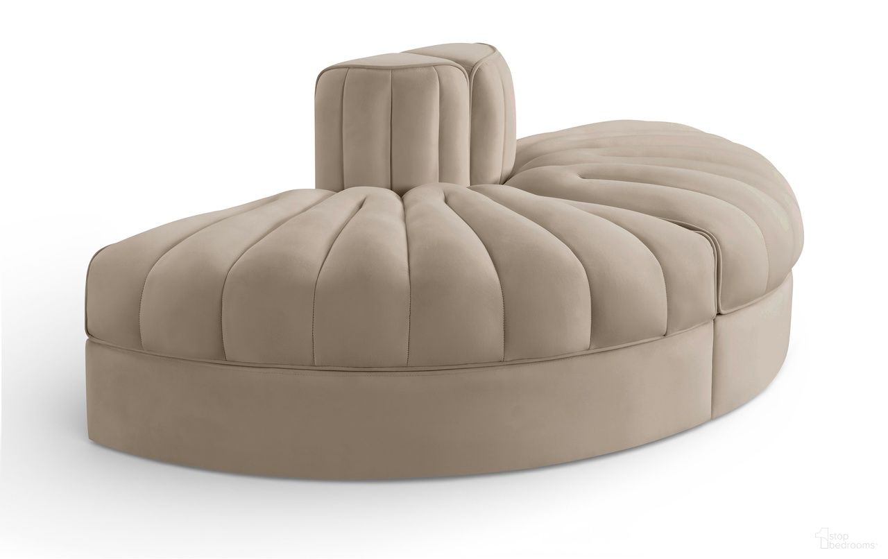 The appearance of Rummi Velvet Performance Fabric Upholstered 2-Piece Modular Sofa In Beige designed by Meridian in the modern / contemporary interior design. This beige piece of furniture  was selected by 1StopBedrooms from Rummi Collection to add a touch of cosiness and style into your home. Sku: 660Beige-RC;660Beige-RC. Material: Foam.