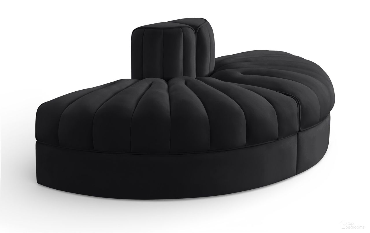 The appearance of Rummi Velvet Performance Fabric Upholstered 2-Piece Modular Sofa In Black designed by Meridian in the modern / contemporary interior design. This black piece of furniture  was selected by 1StopBedrooms from Rummi Collection to add a touch of cosiness and style into your home. Sku: 660Black-RC;660Black-RC. Material: Foam.