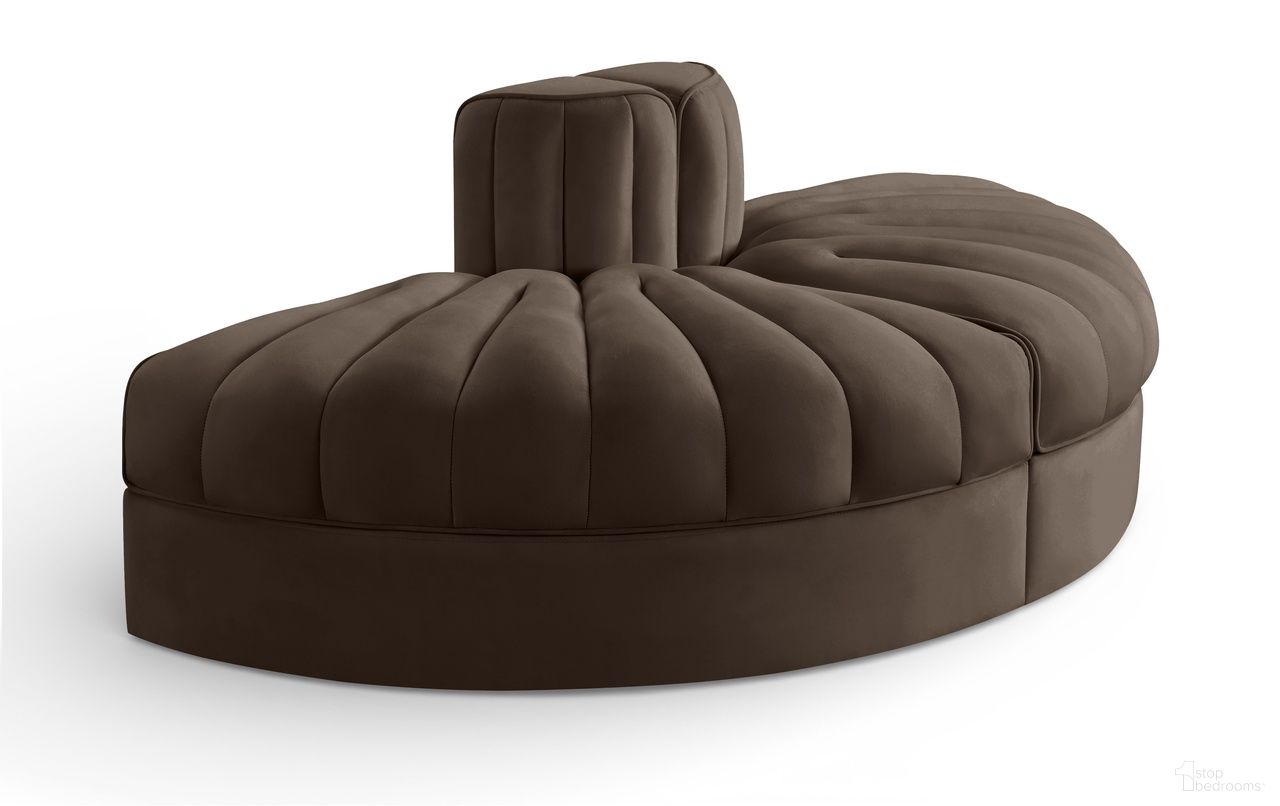 The appearance of Rummi Velvet Performance Fabric Upholstered 2-Piece Modular Sofa In Brown designed by Meridian in the modern / contemporary interior design. This brown piece of furniture  was selected by 1StopBedrooms from Rummi Collection to add a touch of cosiness and style into your home. Sku: 660Brown-RC;660Brown-RC. Material: Foam.