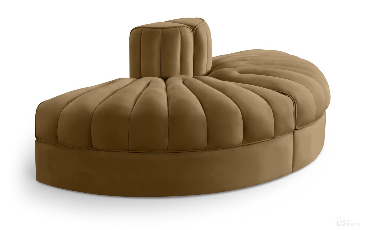 Rummi Velvet Performance Fabric Upholstered 2-Piece Modular Sofa In Saddle