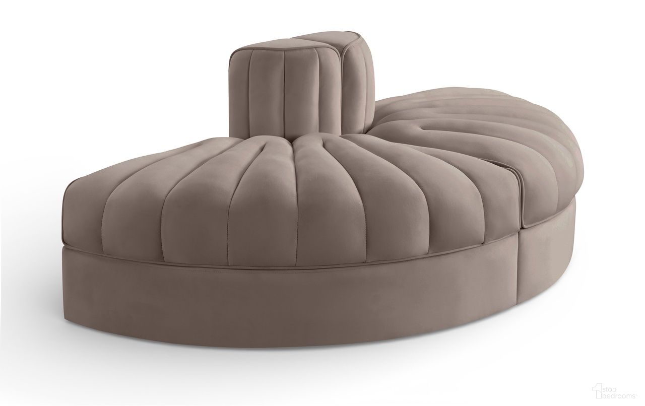 The appearance of Rummi Velvet Performance Fabric Upholstered 2-Piece Modular Sofa In Taupe designed by Meridian in the modern / contemporary interior design. This taupe piece of furniture was selected by 1StopBedrooms from Rummi Collection to add a touch of cosiness and style into your home. Sku: 660Taupe-RC;660Taupe-RC. Material: Foam.