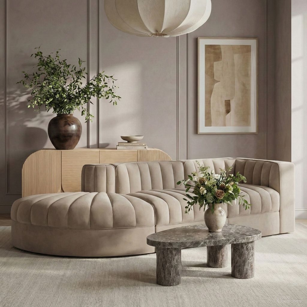 Rummi Velvet Performance Fabric Upholstered 3-Piece Modular Sectional In Beige