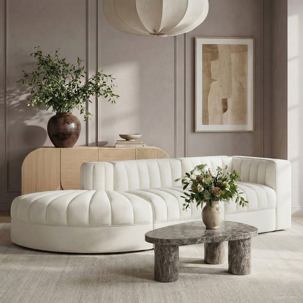 Rummi Velvet Performance Fabric Upholstered 3-Piece Modular Sectional In Cream