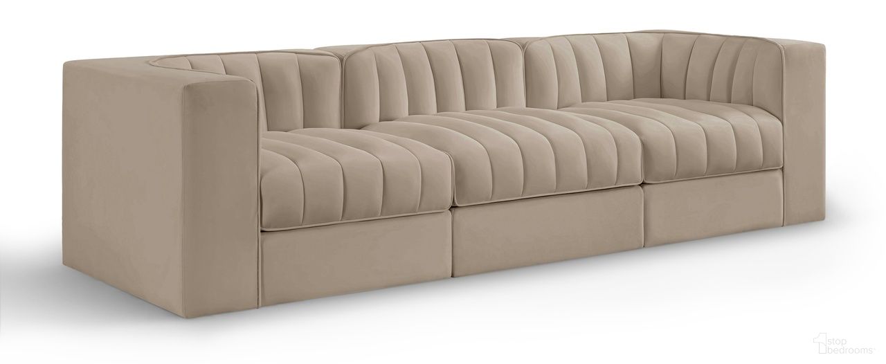 Rummi Velvet Performance Fabric Upholstered 3-Piece Modular Sofa In Beige