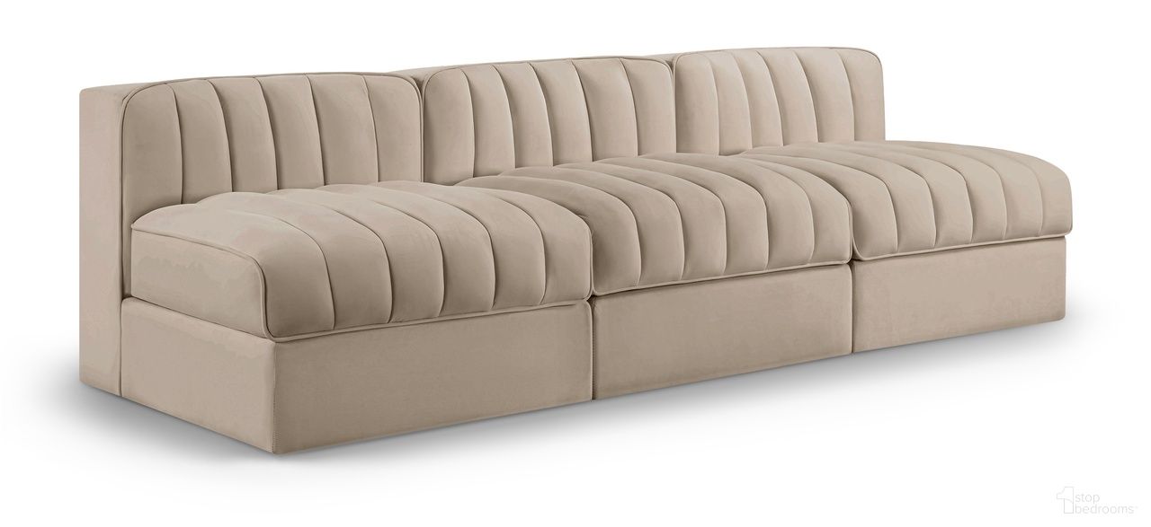 Rummi Velvet Performance Fabric Upholstered 3-Piece Modular Sofa In Beige