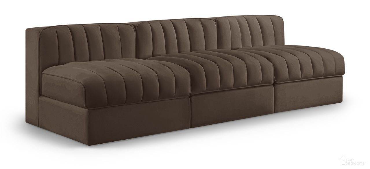 Rummi Velvet Performance Fabric Upholstered 3-Piece Modular Sofa In Brown