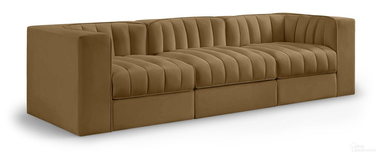 Rummi Velvet Performance Fabric Upholstered 3-Piece Modular Sofa In Saddle