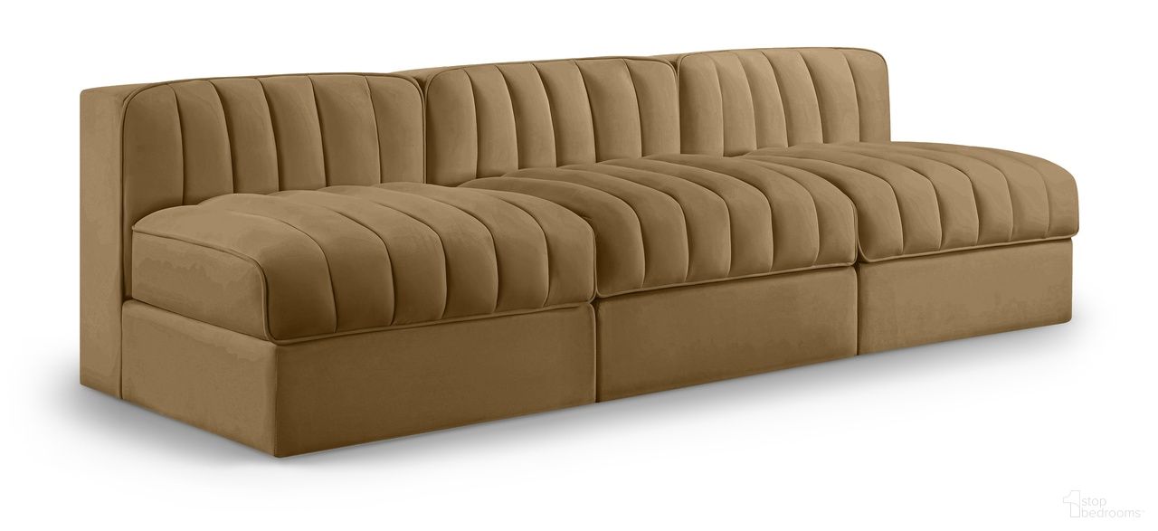 Rummi Velvet Performance Fabric Upholstered 3-Piece Modular Sofa In Saddle